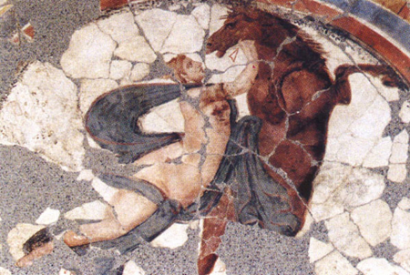 Az Andromeda és Pégasos állócsillagpárt ábrázoló mennyezetfestmény az 1. insula I. épületének 1. helyiségéből