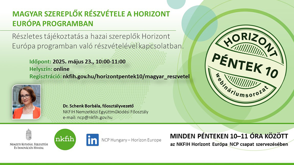 HorizontPéntek10 - Magyar szereplők részvétele a Horizont Európa programban (2025. május 23.)