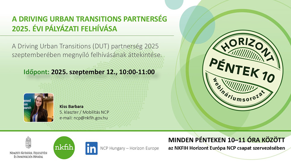 HorizontPéntek10 - A Driving Urban Transitions partnerség 2025. évi pályázati felhívásai (2025. szeptember 12.)