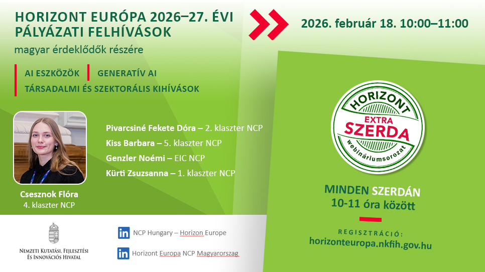 HORIZONT EXTRA SZERDA - Mesterséges intelligencia témájú felhívások a 2026-27. évi Horizont Európa munkaprogramokban (2026. február 18.)